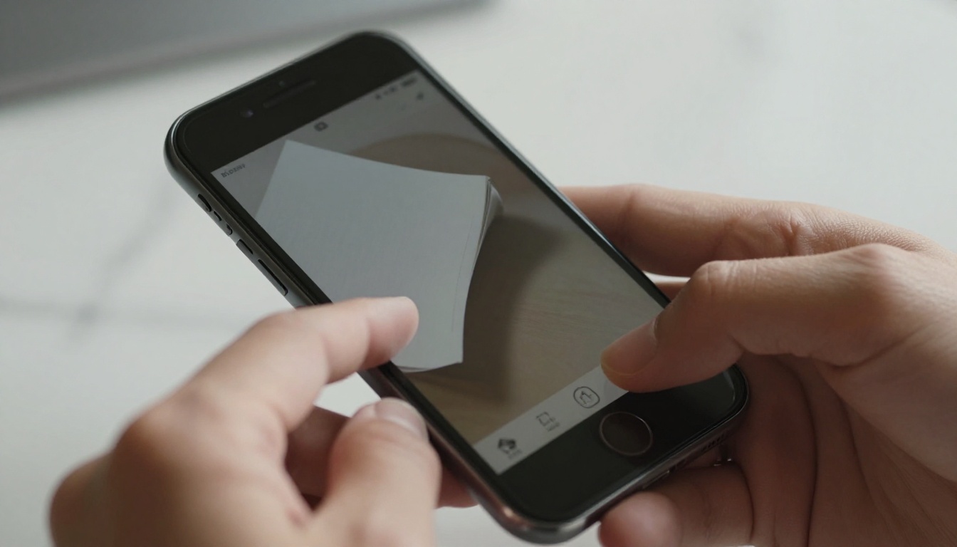 Close-up macro shot of hands holding iPhone mid-swipe on a digital flipbook page-turn animation
