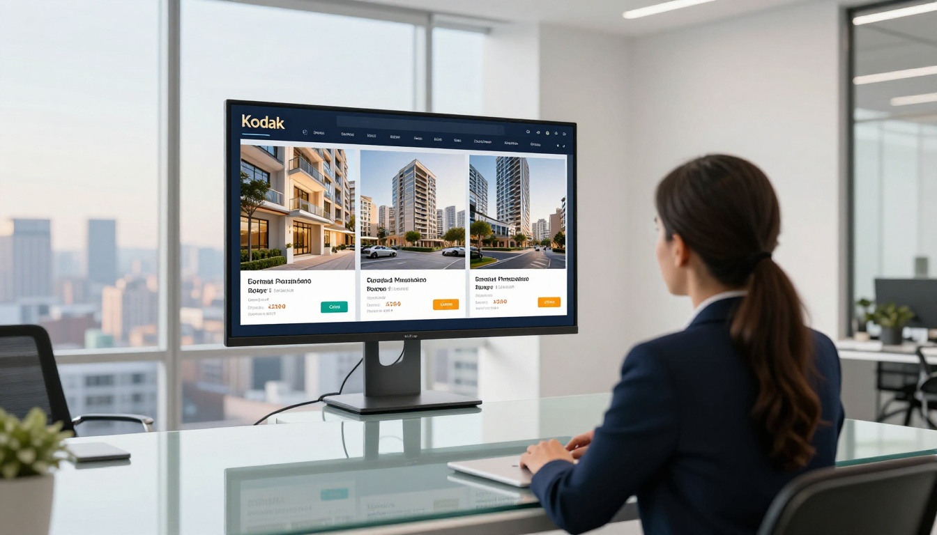 Real estate agent showing interactive property brochure to a client