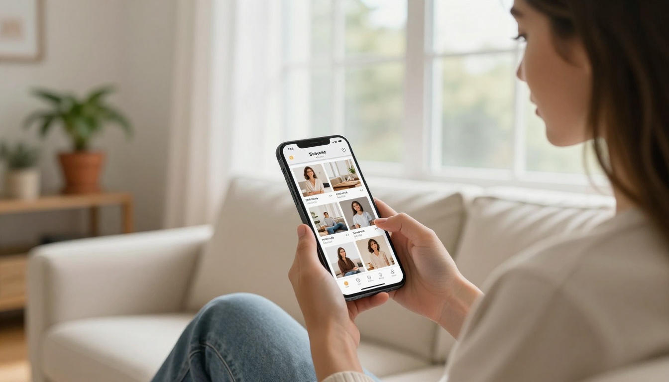 Young woman browsing a shoppable digital catalog on her smartphone