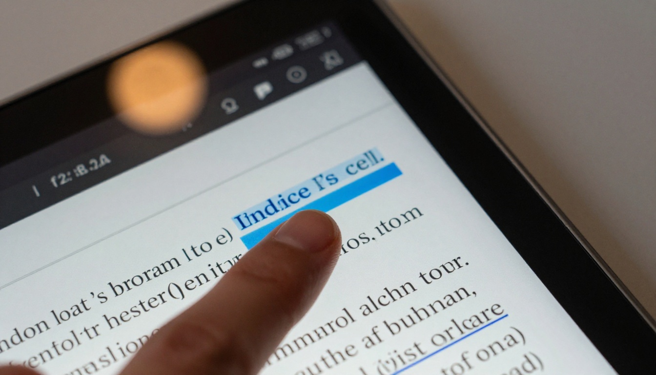 Finger tapping a link on a tablet flipbook screen close-up