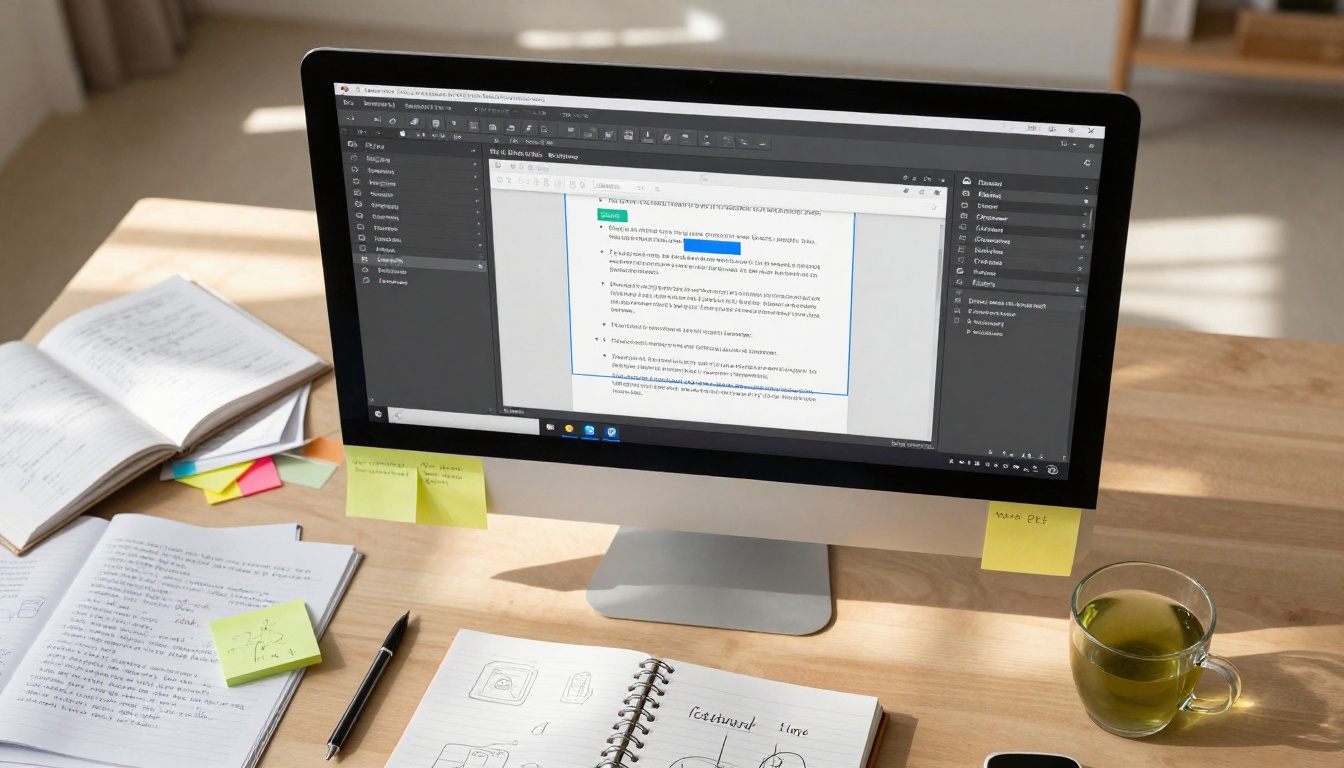 Aerial workspace with PDF editor showing link annotation tools open