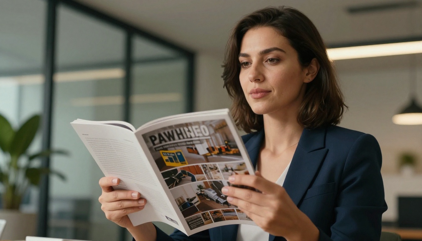 Professional woman converting PDF to flipbook on laptop in bright modern office Professional woman converting PDF to flipbook on laptop in bright modern office