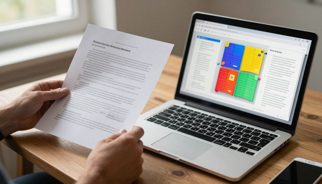 Comparing a printed Word document to an open digital flipbook on a laptop screen