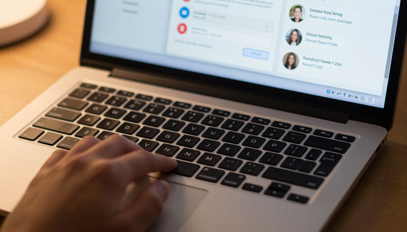 Close-up of a laptop showing a flipbook sharing options panel with embed code, direct link, and social share buttons