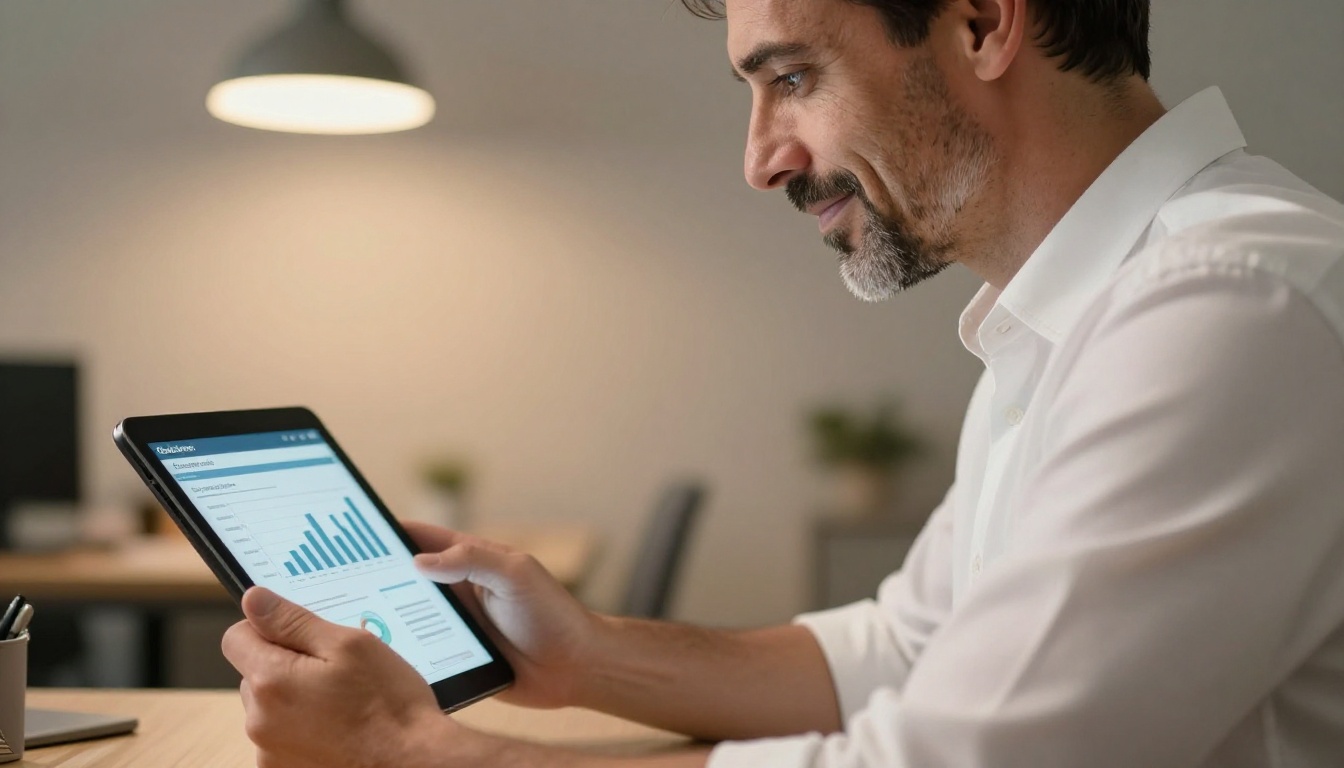 Sales professional reviewing flipbook analytics on a tablet