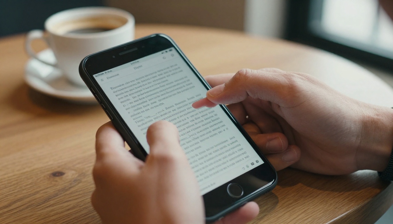 Man on mobile struggling to read a PDF document Man on mobile struggling to read a PDF document