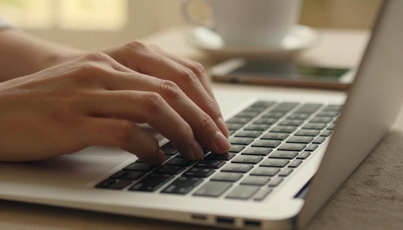 Woman uploading a PDF file to a laptop browser Woman uploading a PDF file to a laptop browser