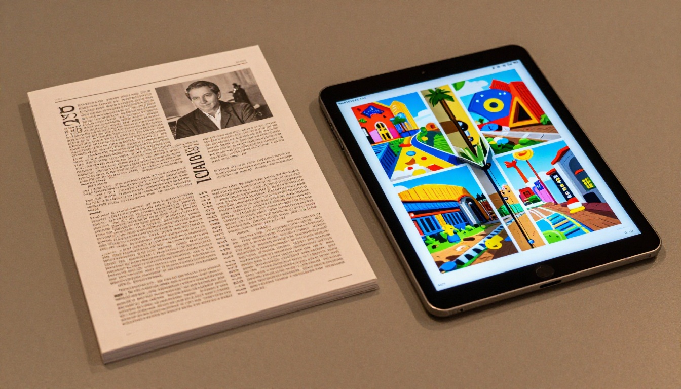 Static PDF brochure next to vibrant interactive flipbook on tablet Static PDF brochure next to vibrant interactive flipbook on tablet