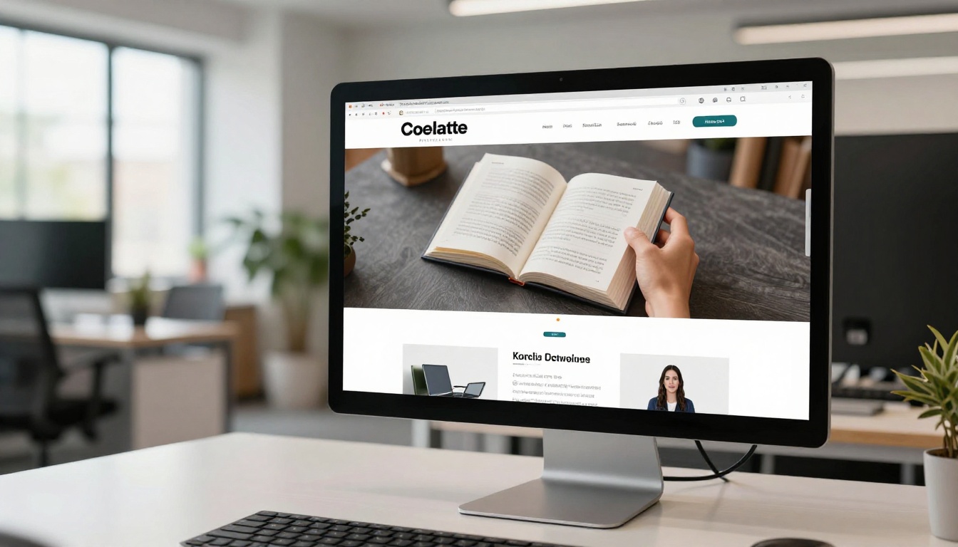 Large desktop monitor showing a modern ecommerce website with an embedded interactive flipbook catalog widget