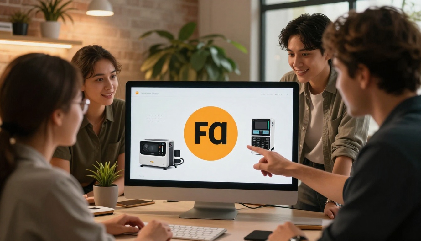 A marketing team reviewing a beautifully branded digital flipbook with custom colors and logo