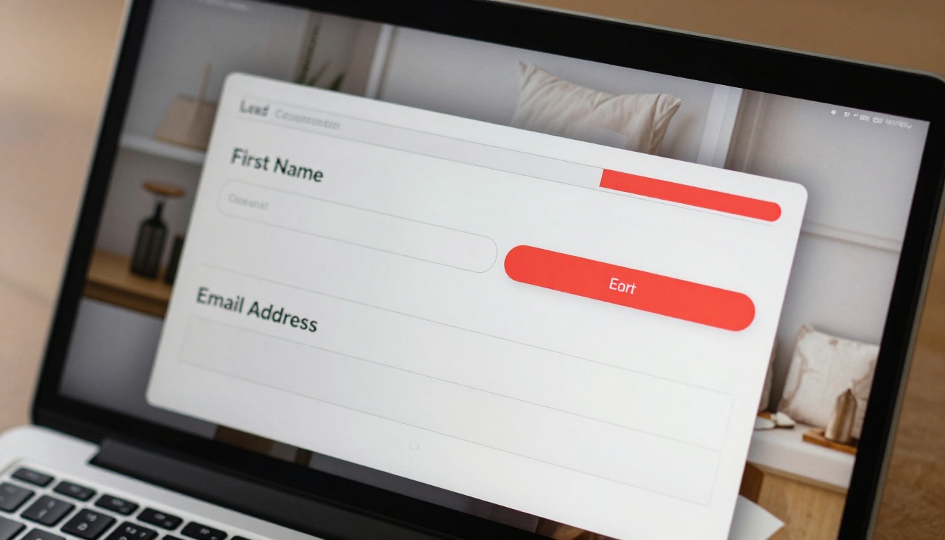 Close-up of a laptop screen showing a professionally designed lead capture form inside a digital flipbook