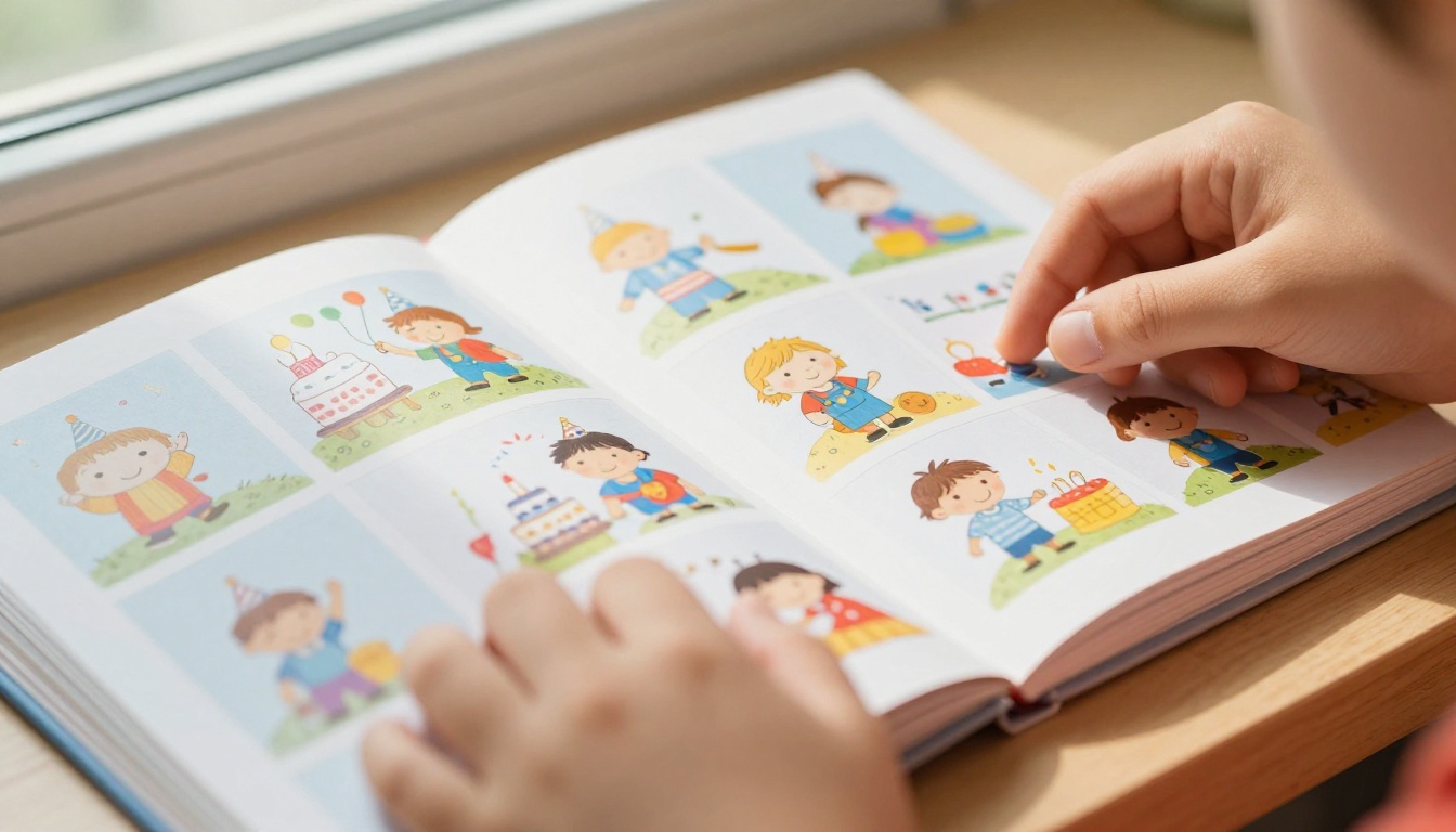 A child's hands flipping through a small birthday flipbook A child's hands flipping through a small birthday flipbook