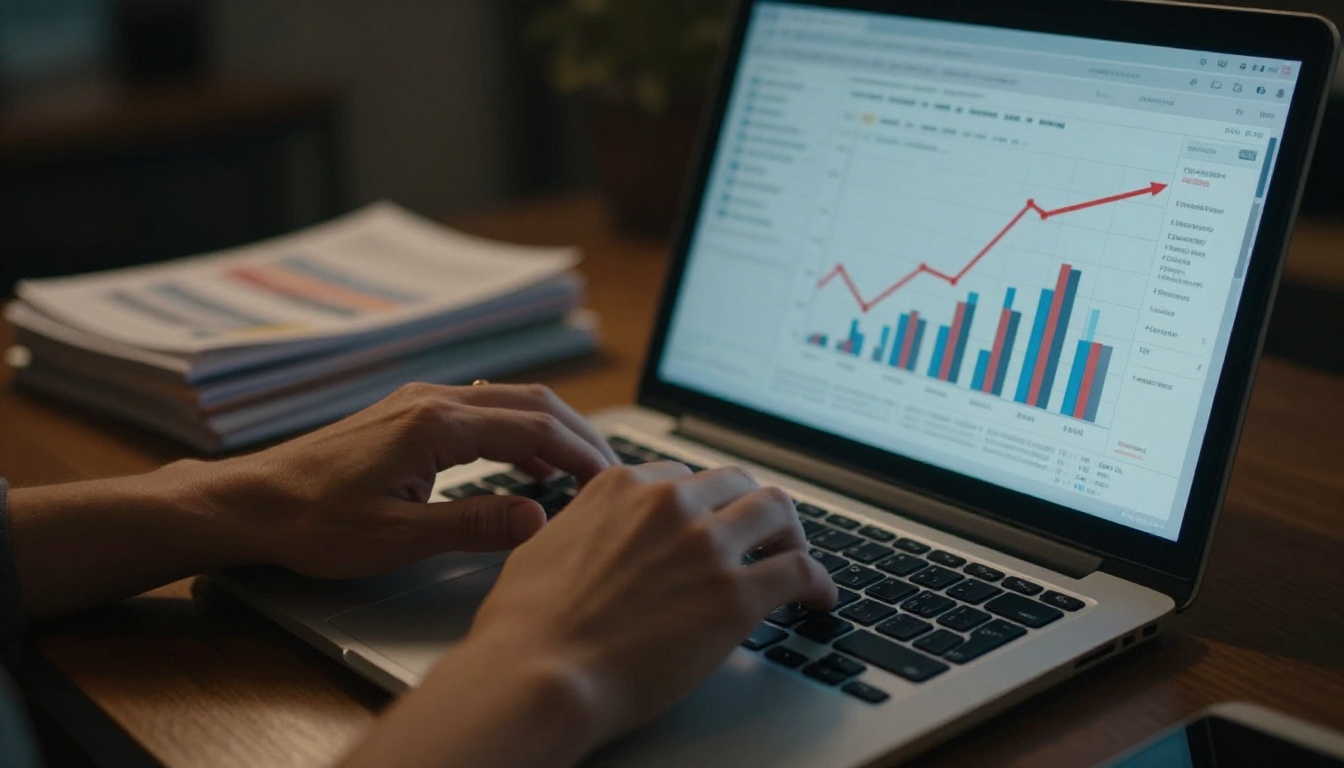Business analyst reviewing declining sales data linked to static catalog strategy