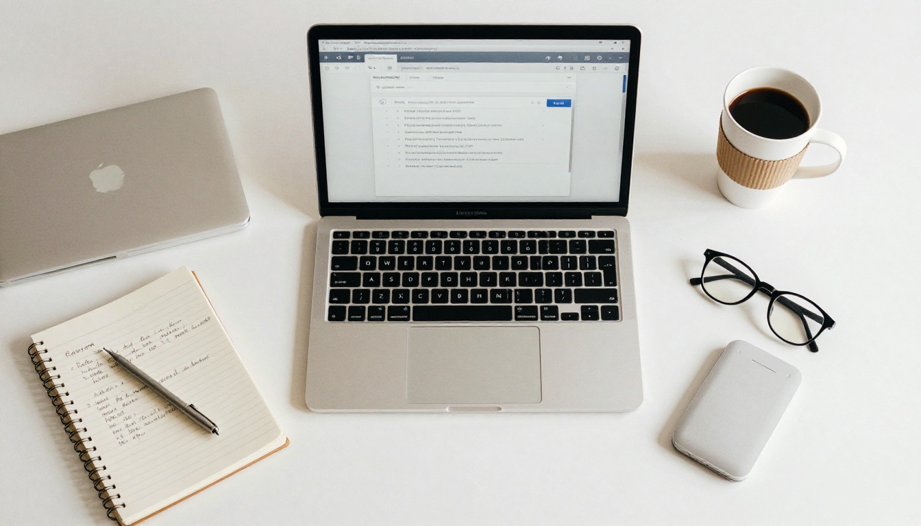 Flat-lay workspace with a laptop showing a password-protected flipbook link in an email draft