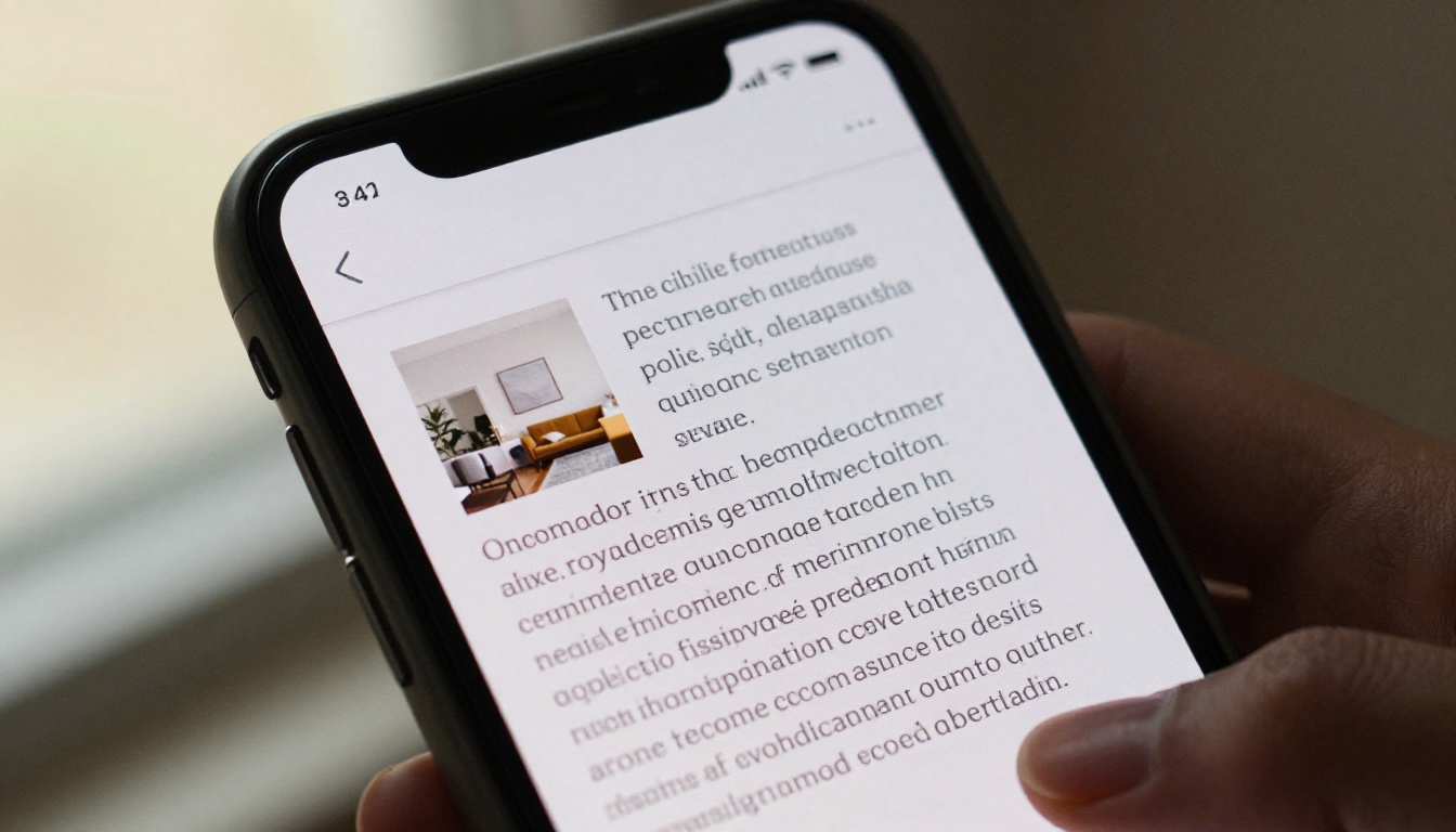 Smartphone screen showing clean typography and well-formatted digital article layout with natural window light
