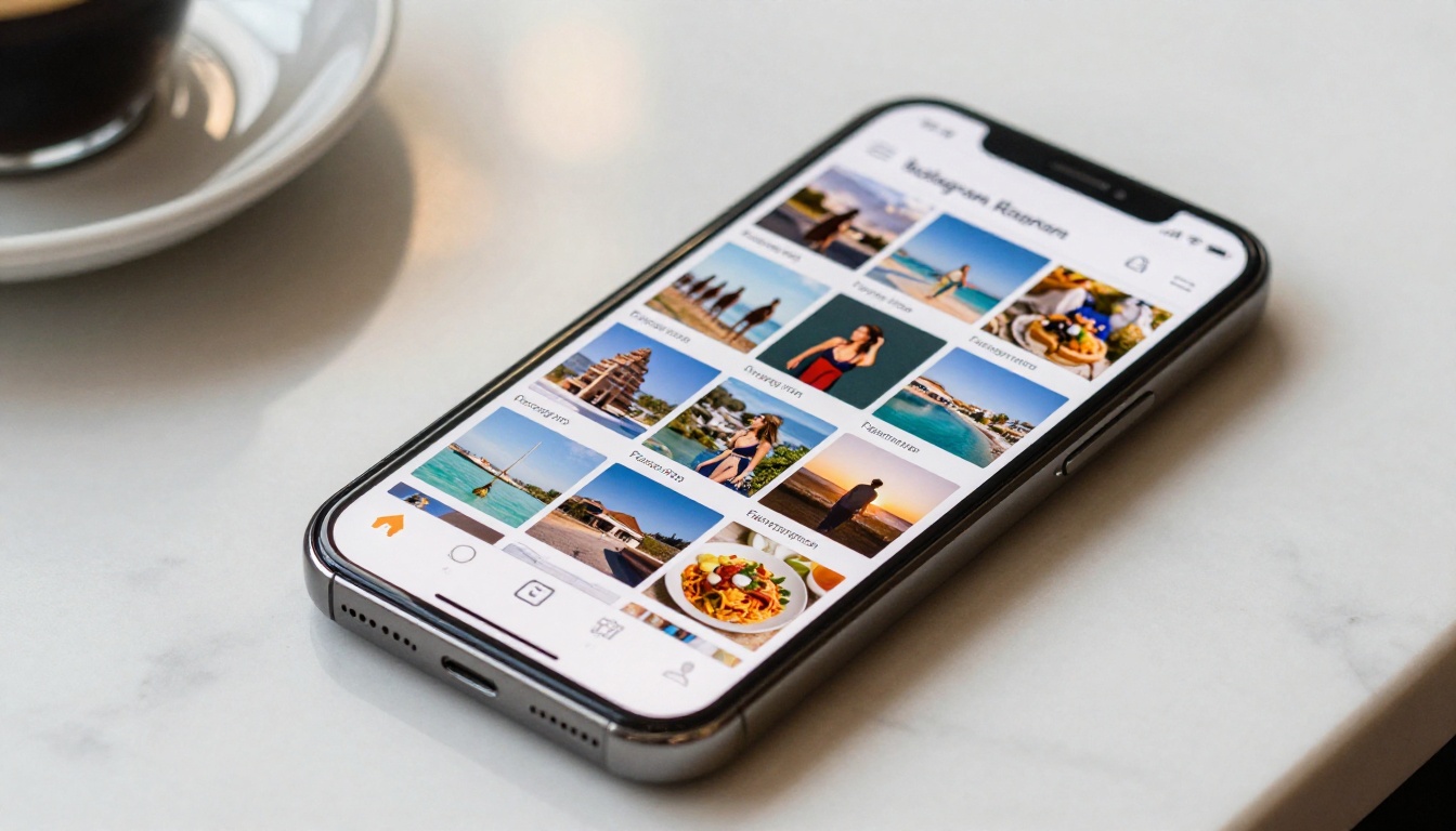 Instagram profile grid on smartphone close-up