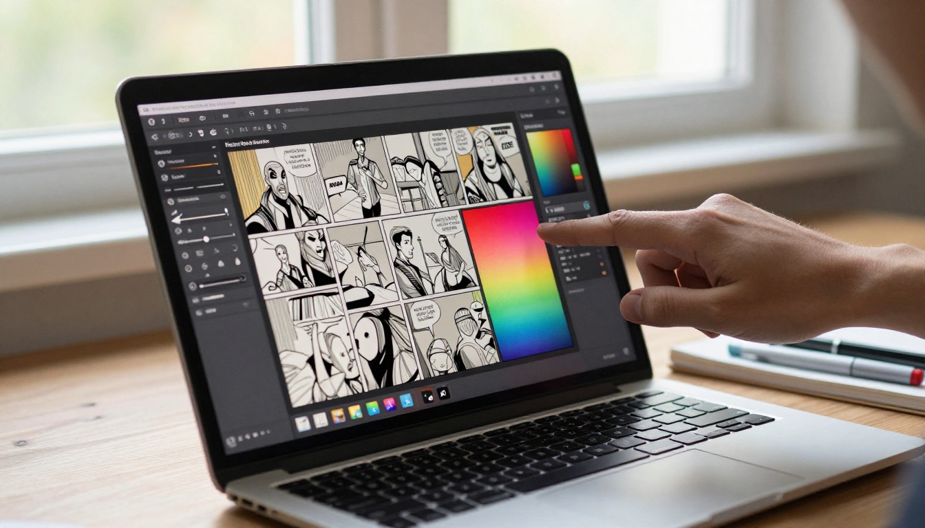 Laptop screen showing a flipbook customization interface with color swatches and branding controls