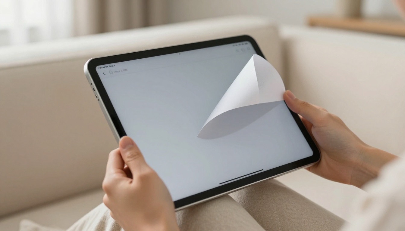 Woman holding iPad displaying digital flipbook with smooth page-turn animation