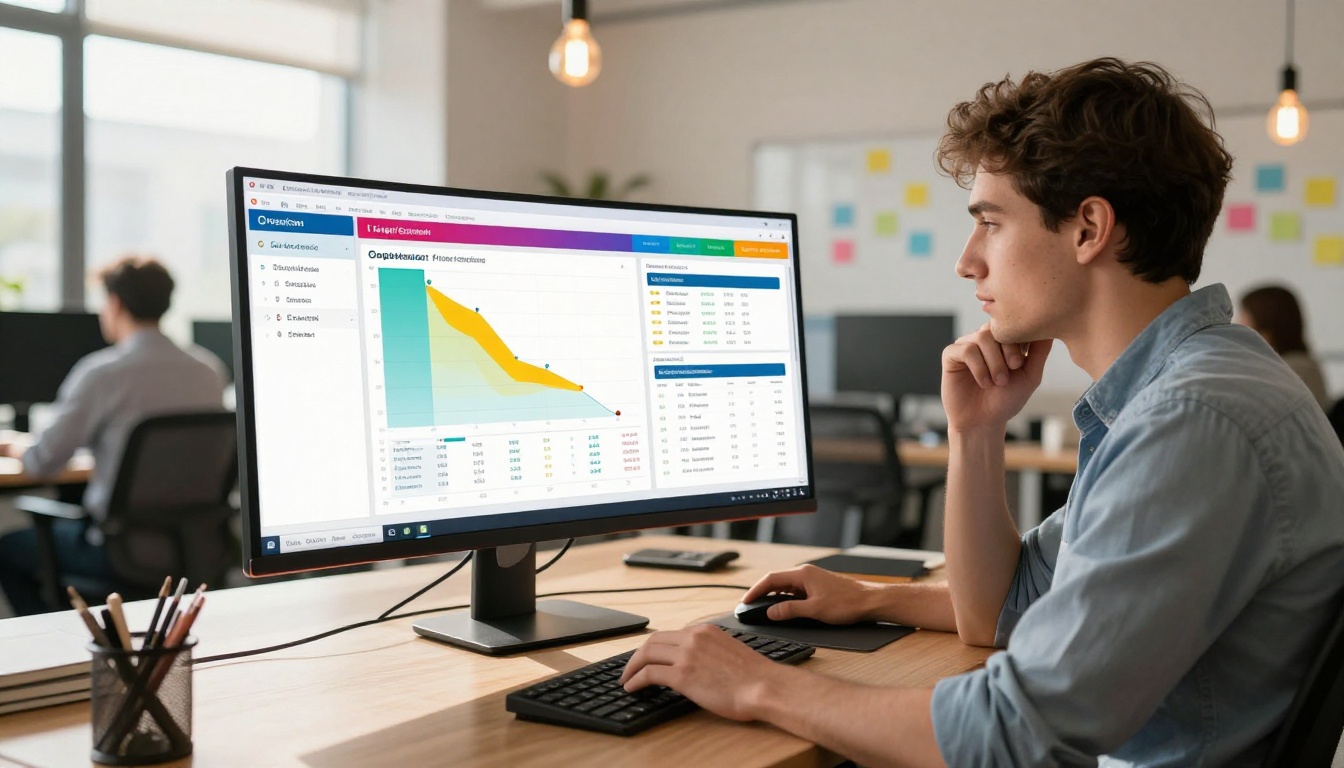 Marketing analyst reviewing flipbook analytics dashboard Marketing analyst reviewing flipbook analytics dashboard