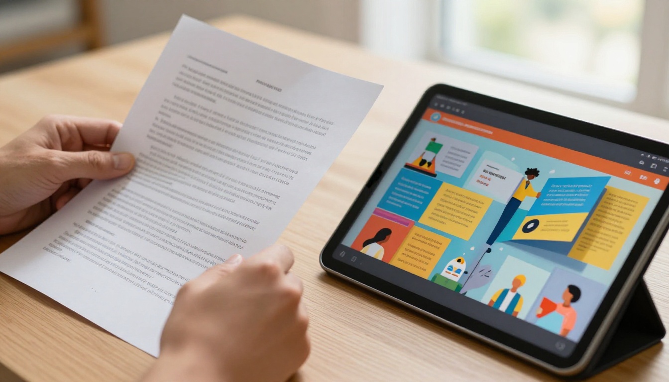 PDF document and digital flipbook shown side by side on a desk