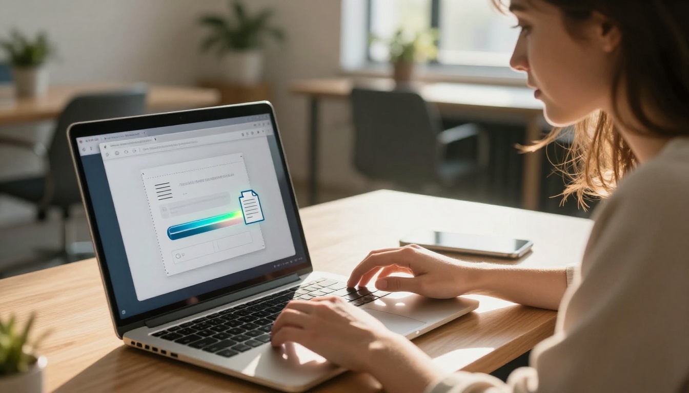 Woman uploading a PDF file to an online converter on her laptop