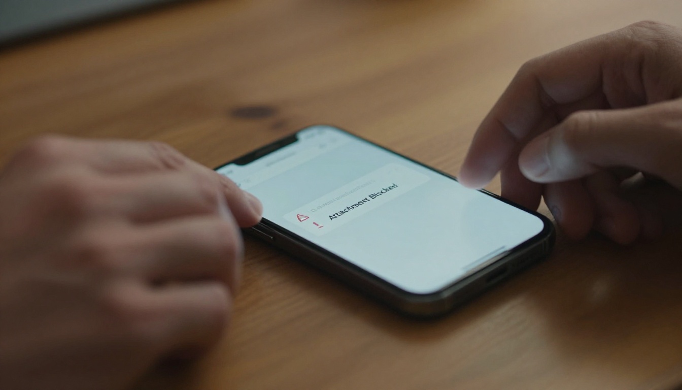 Email attachment warning on smartphone screen