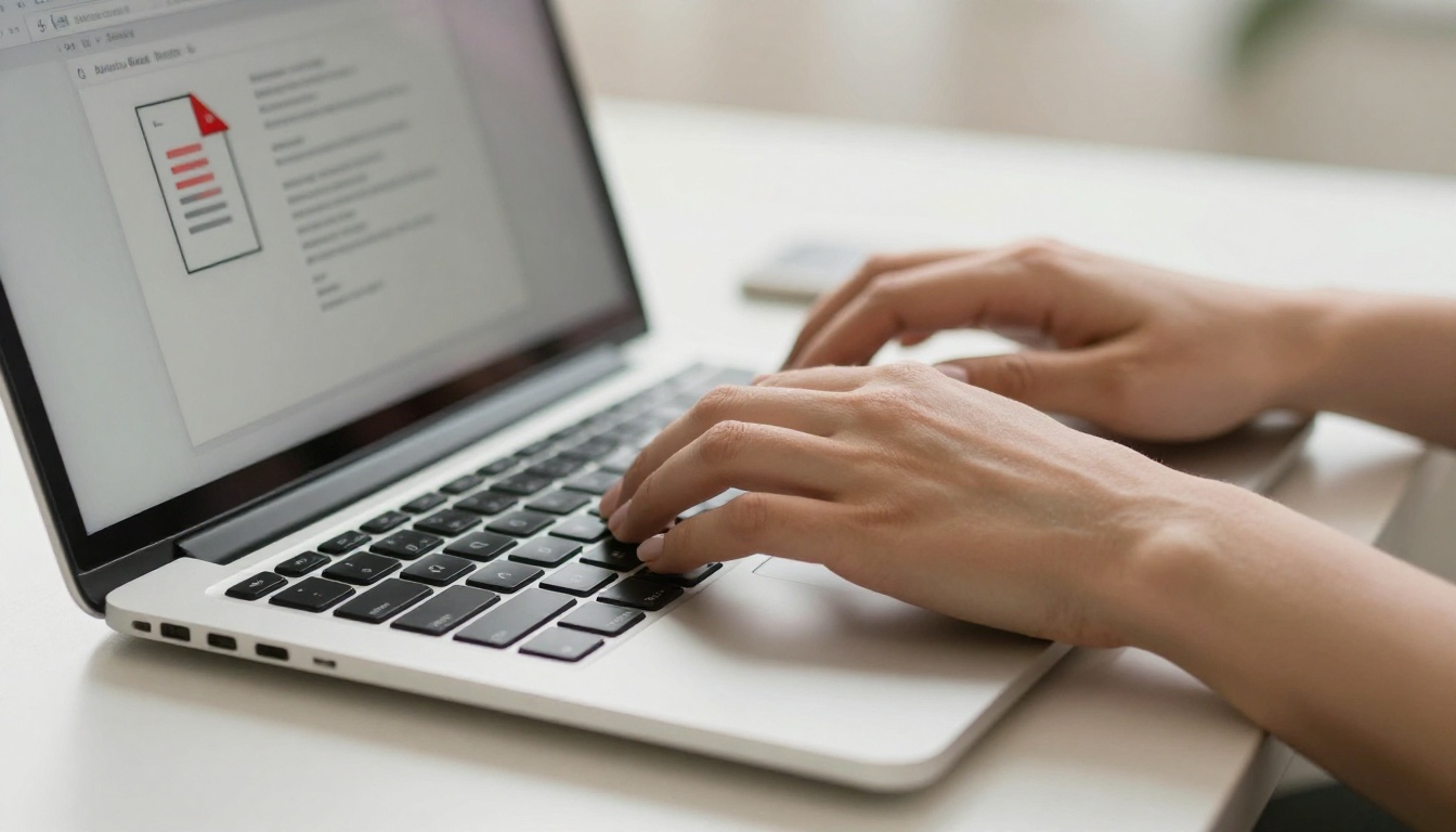 Hands typing on laptop with email attachment