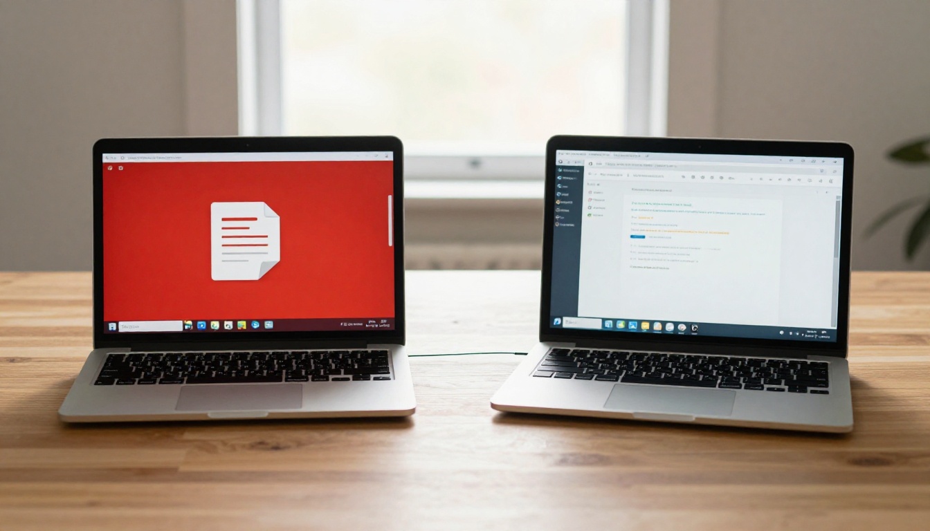 Comparison of two laptop screens showing different document formats