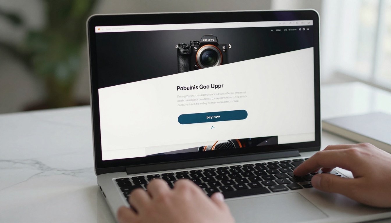 Digital flipbook product catalog with buy button displayed on laptop screen