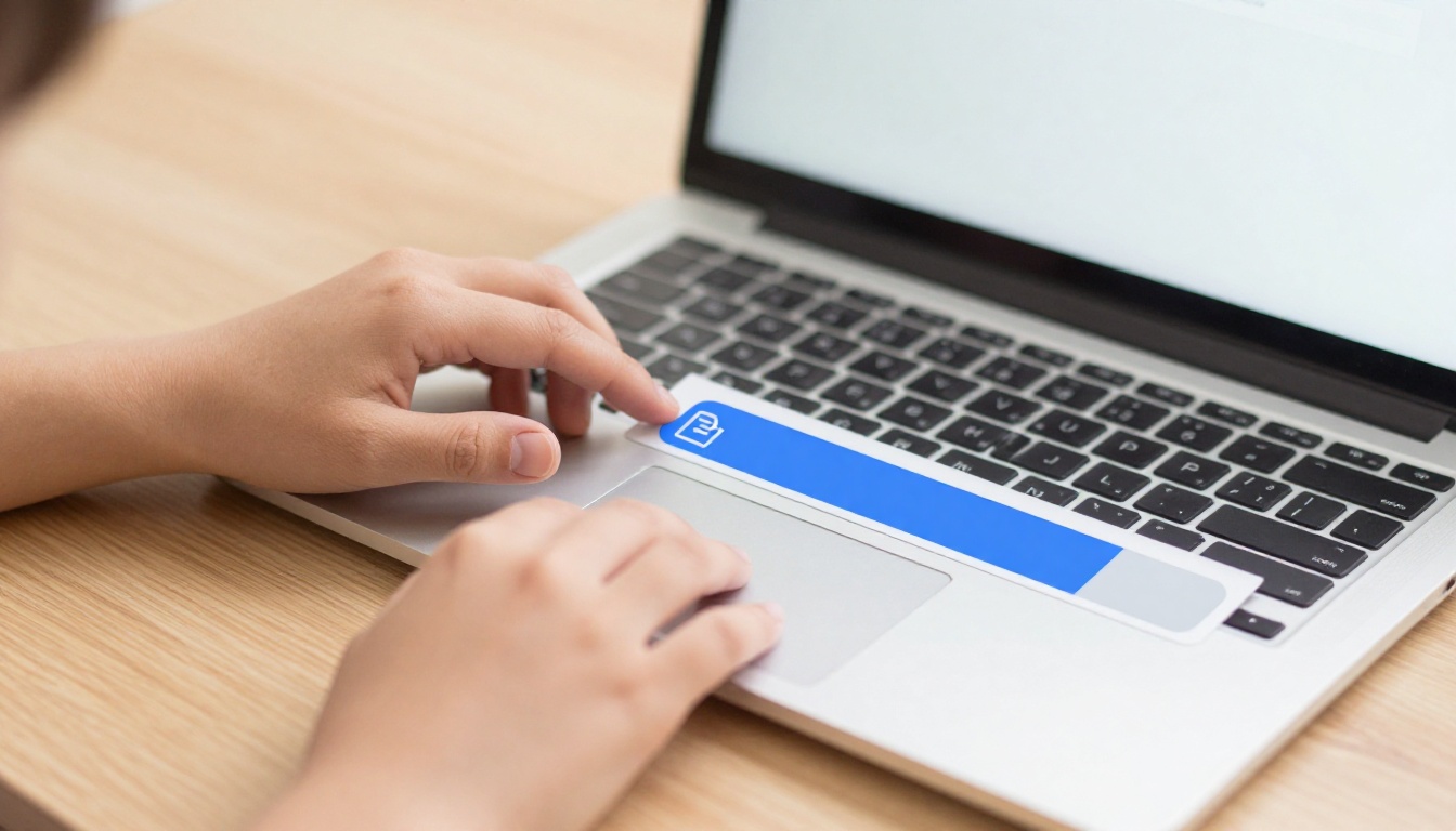 Close-up of student uploading PDF to laptop