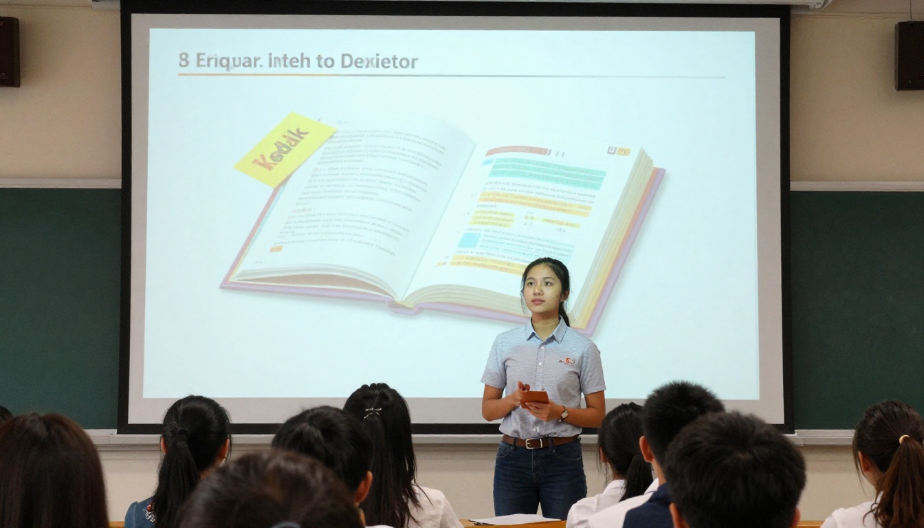 Student presenting a digital flipbook in classroom