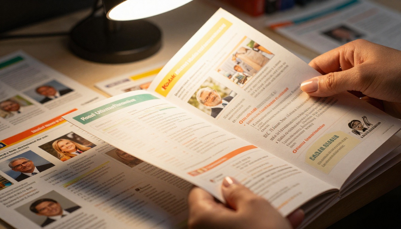 Colorful conference program pages being flipped by hand showing vibrant printed content Colorful conference program pages being flipped by hand showing vibrant printed content