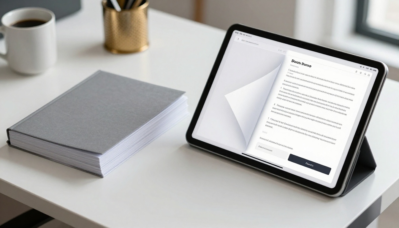 PDF versus flipbook side-by-side comparison on a clean office desk