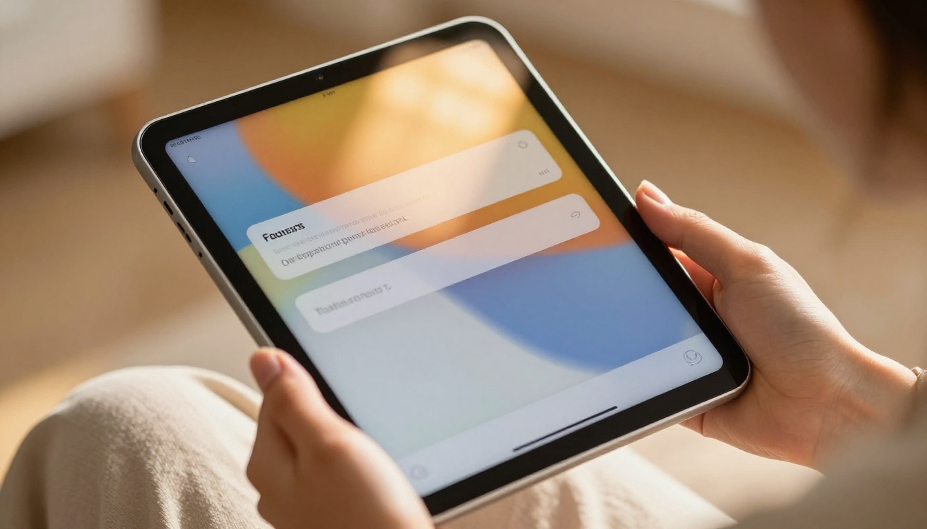 Close-up of iPad displaying a colorful digital fundraising flipbook