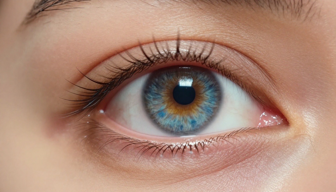 Close-up eye reflected in a glossy flipbook page