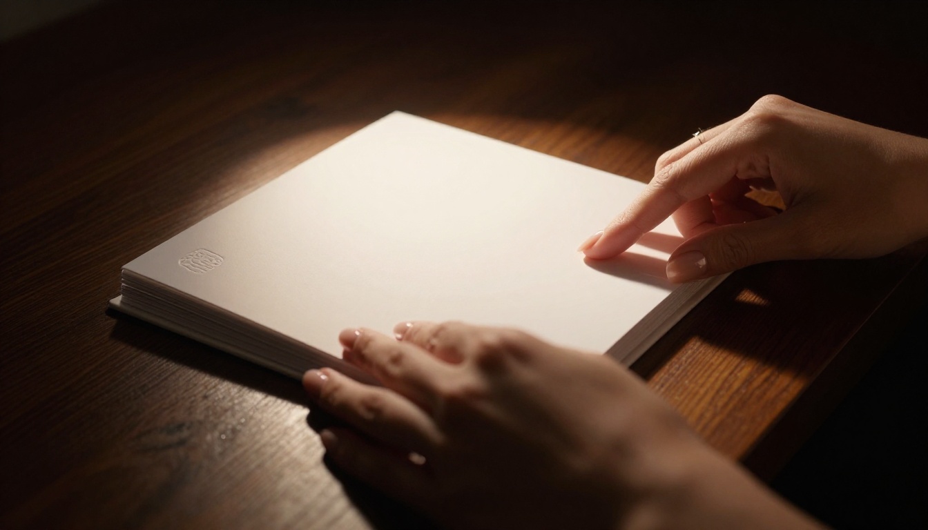 Close-up of hands turning a glossy catalog page