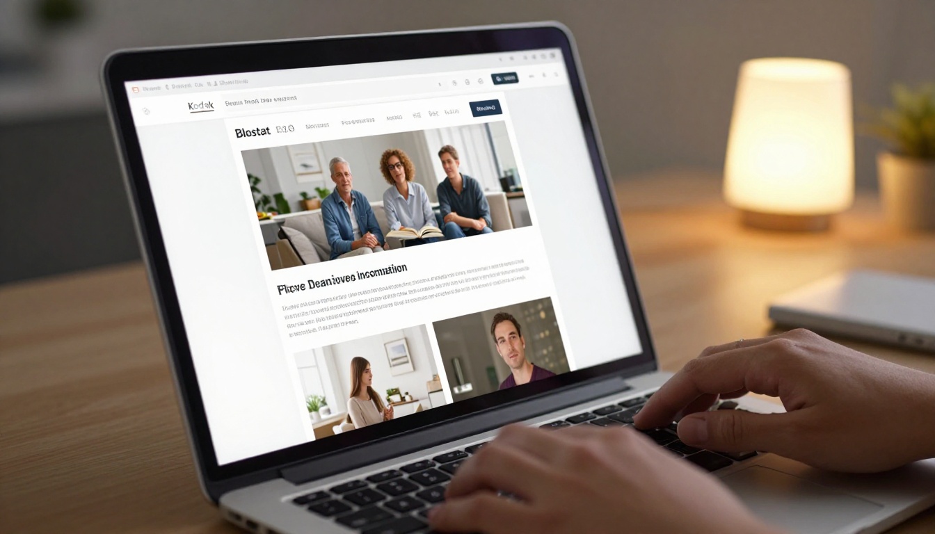 Close-up of a laptop screen showing a website builder with a flipbook embed widget being placed into a blog post layout