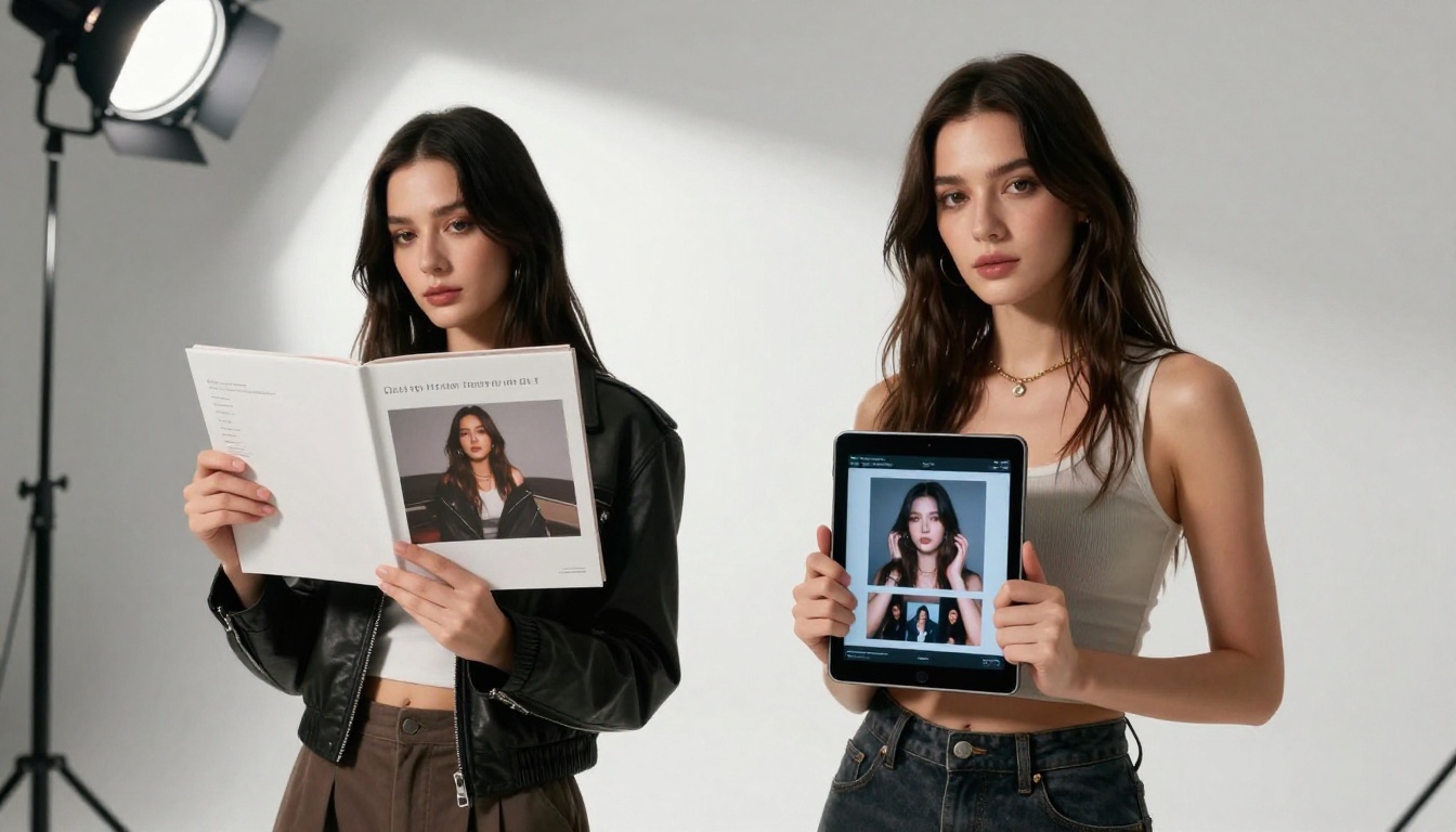 Musicians reviewing album promotional materials side by side