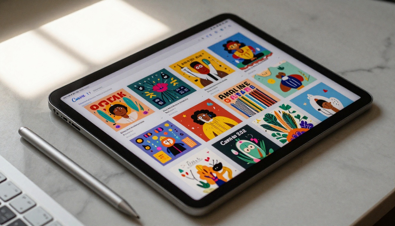 Canva flipbook design workspace showing colorful slides grid