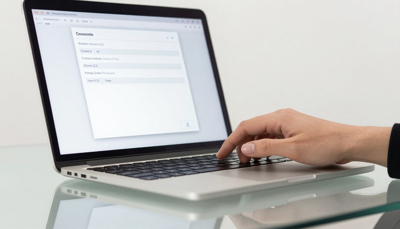 Hand clicking PDF export dialog on laptop in modern office