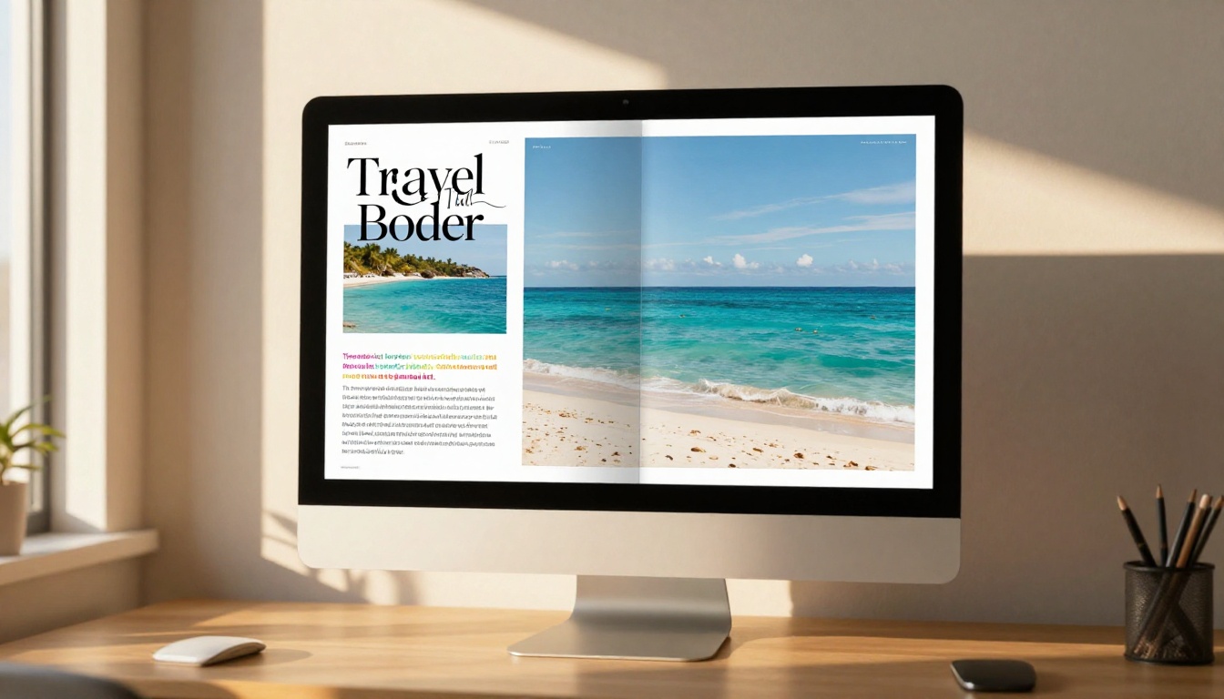 Professional digital magazine flipbook displayed on iMac in design studio