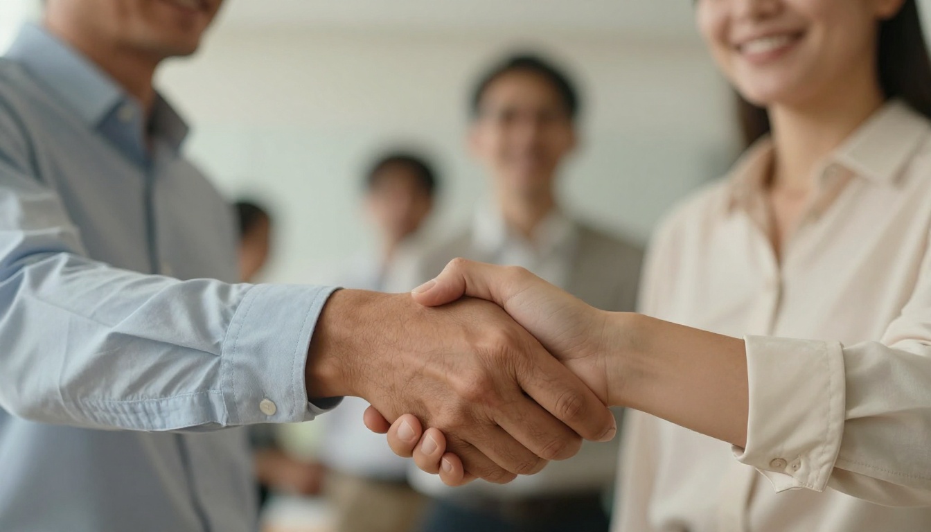A confident handshake between a client and service provider in business attire A confident handshake between a client and service provider in business attire