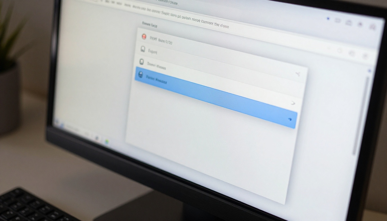 Computer monitor showing a dropdown export menu with PDF option highlighted