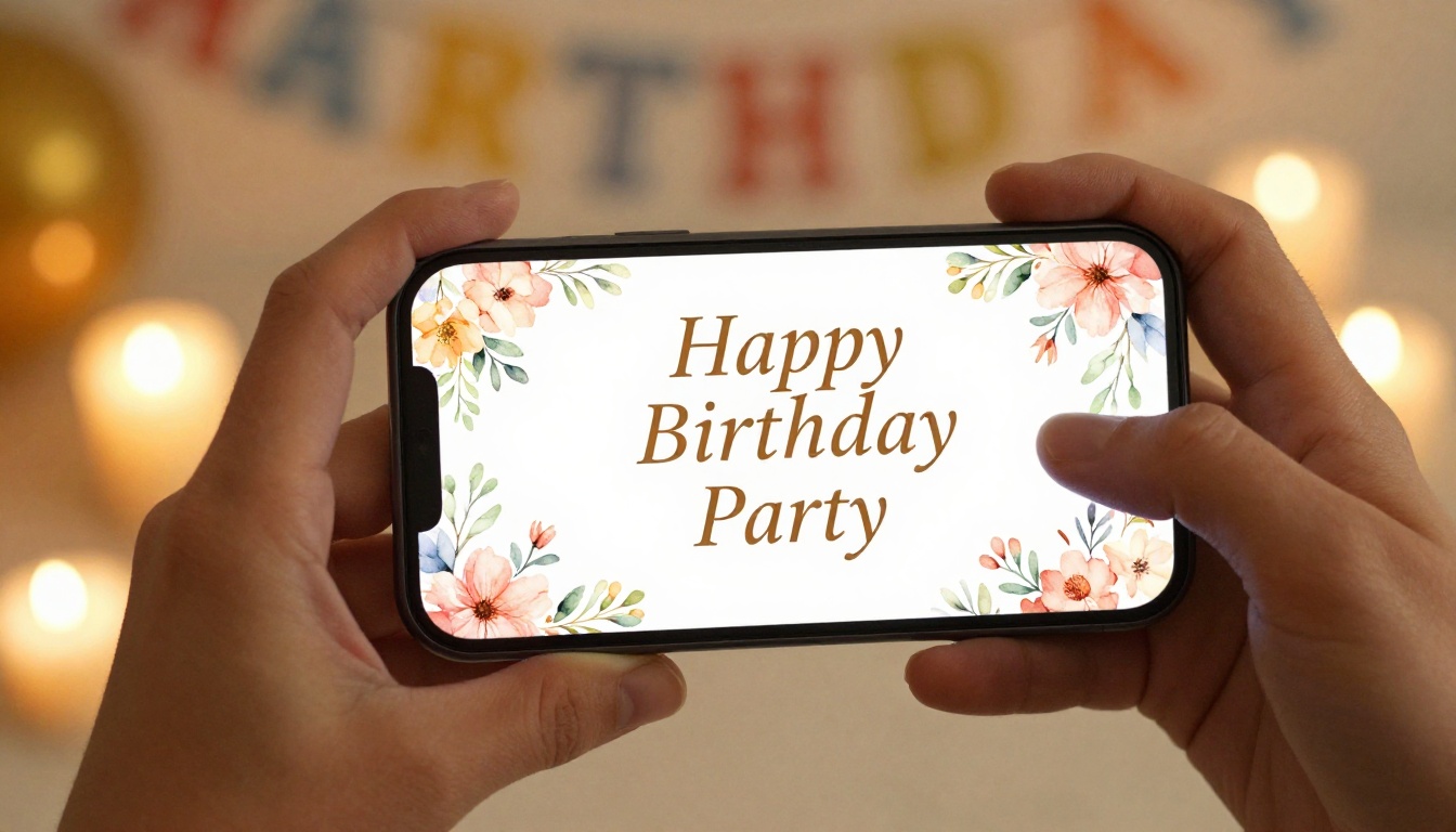 Person holding a smartphone displaying a beautifully designed digital birthday party invitation