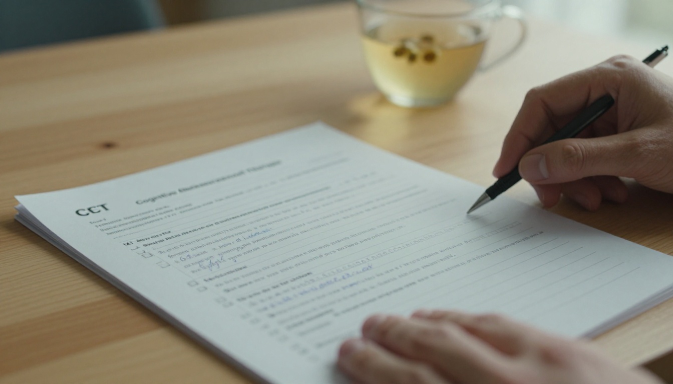 CBT worksheet being completed by a therapy client