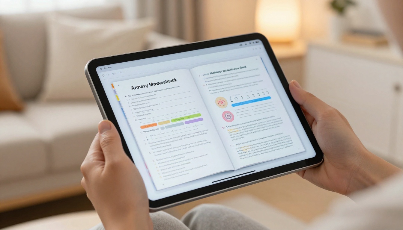 Client completing digital therapy workbook on tablet