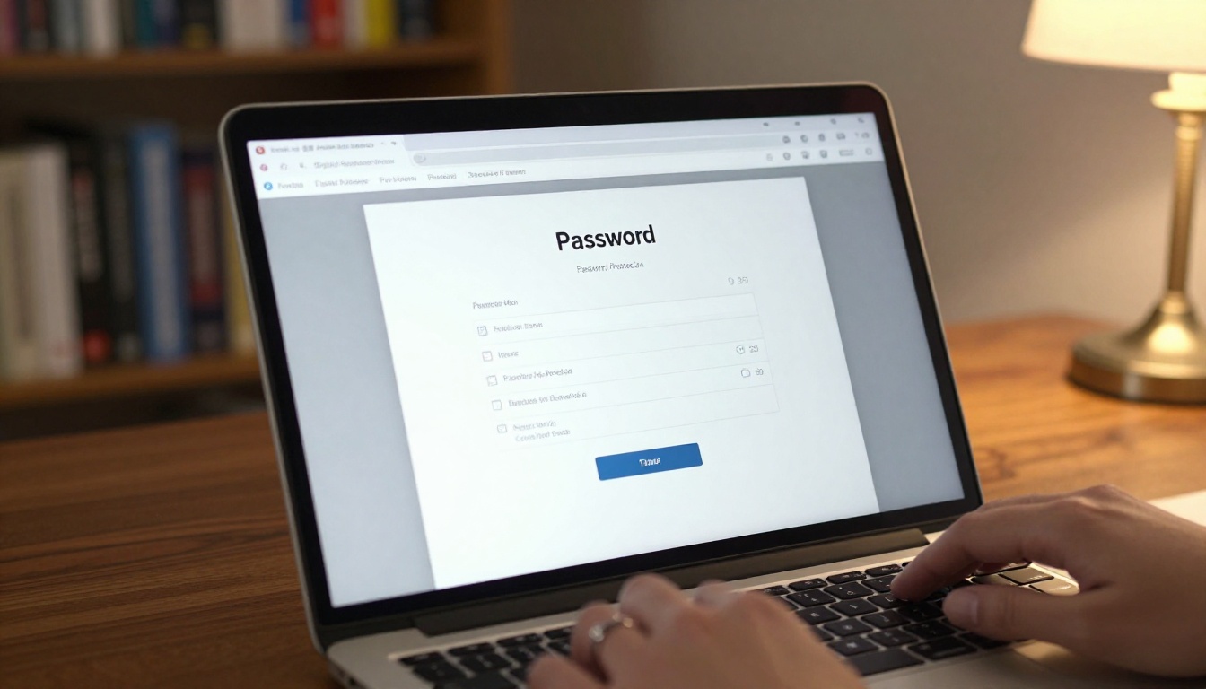 Laptop screen showing password protection settings for a digital flipbook