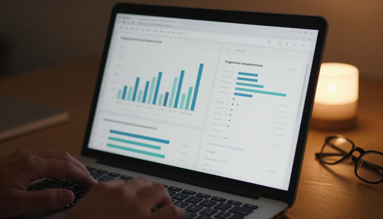 Close-up of a laptop screen showing an analytics dashboard for a coaching document