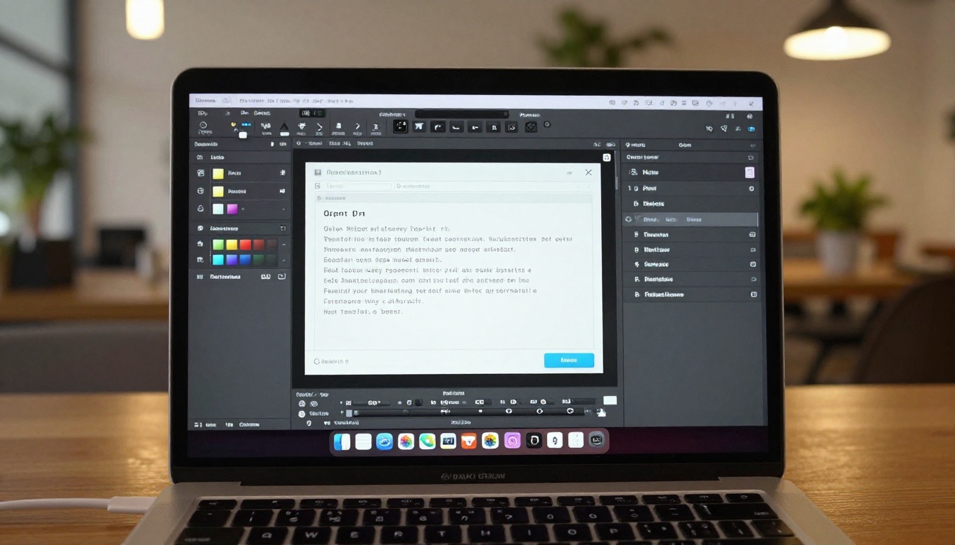 Laptop displaying a flipbook editor with customization sidebar open