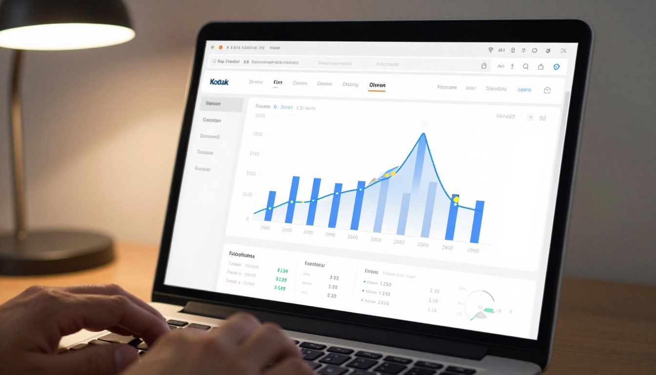 Laptop screen showing a clean analytics dashboard with flipbook view counts and engagement metrics